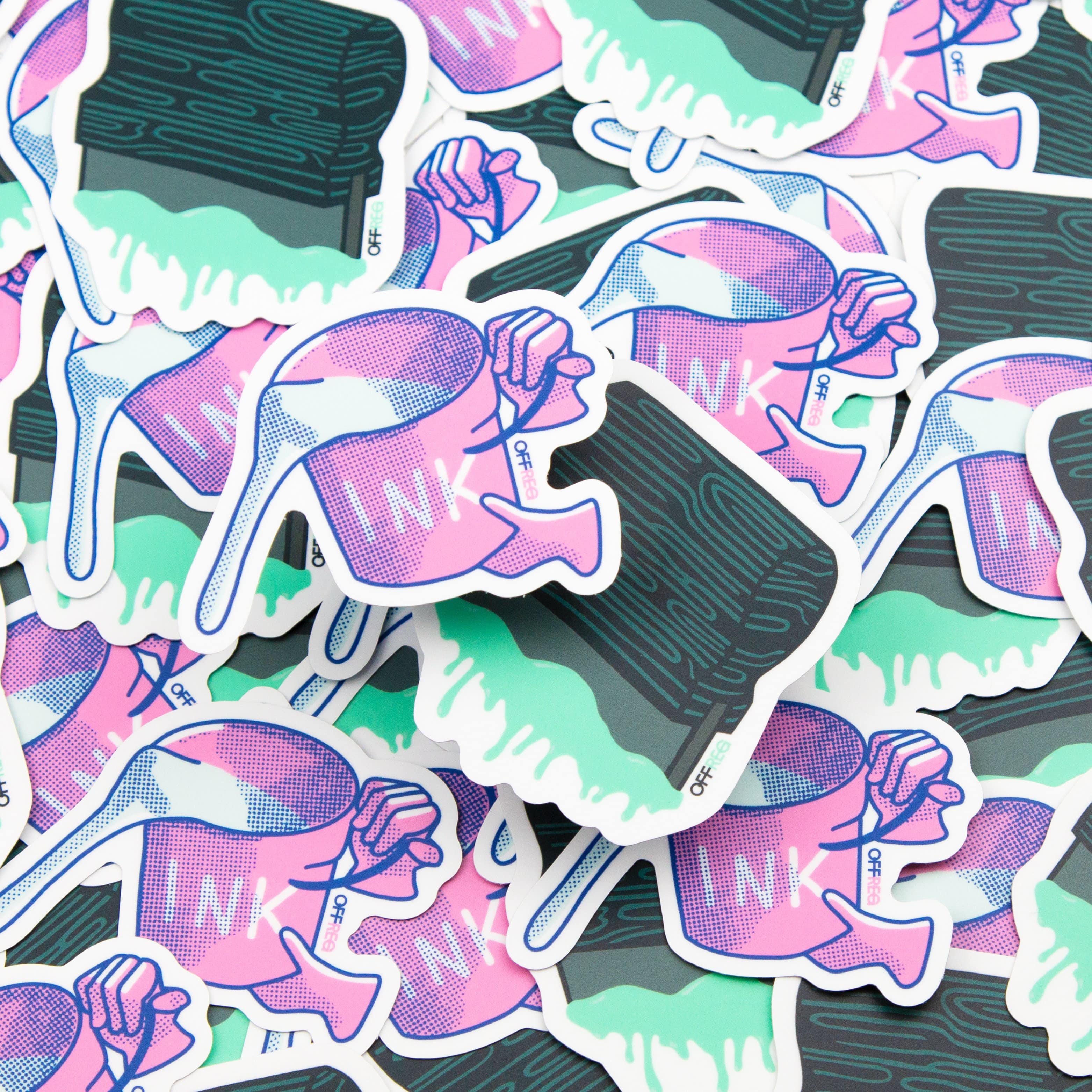 Pink and blue custom vinyl stickers