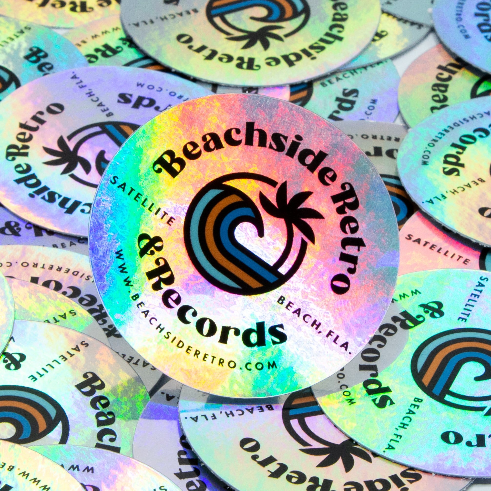 Beachside Retro Records holographic stickers
