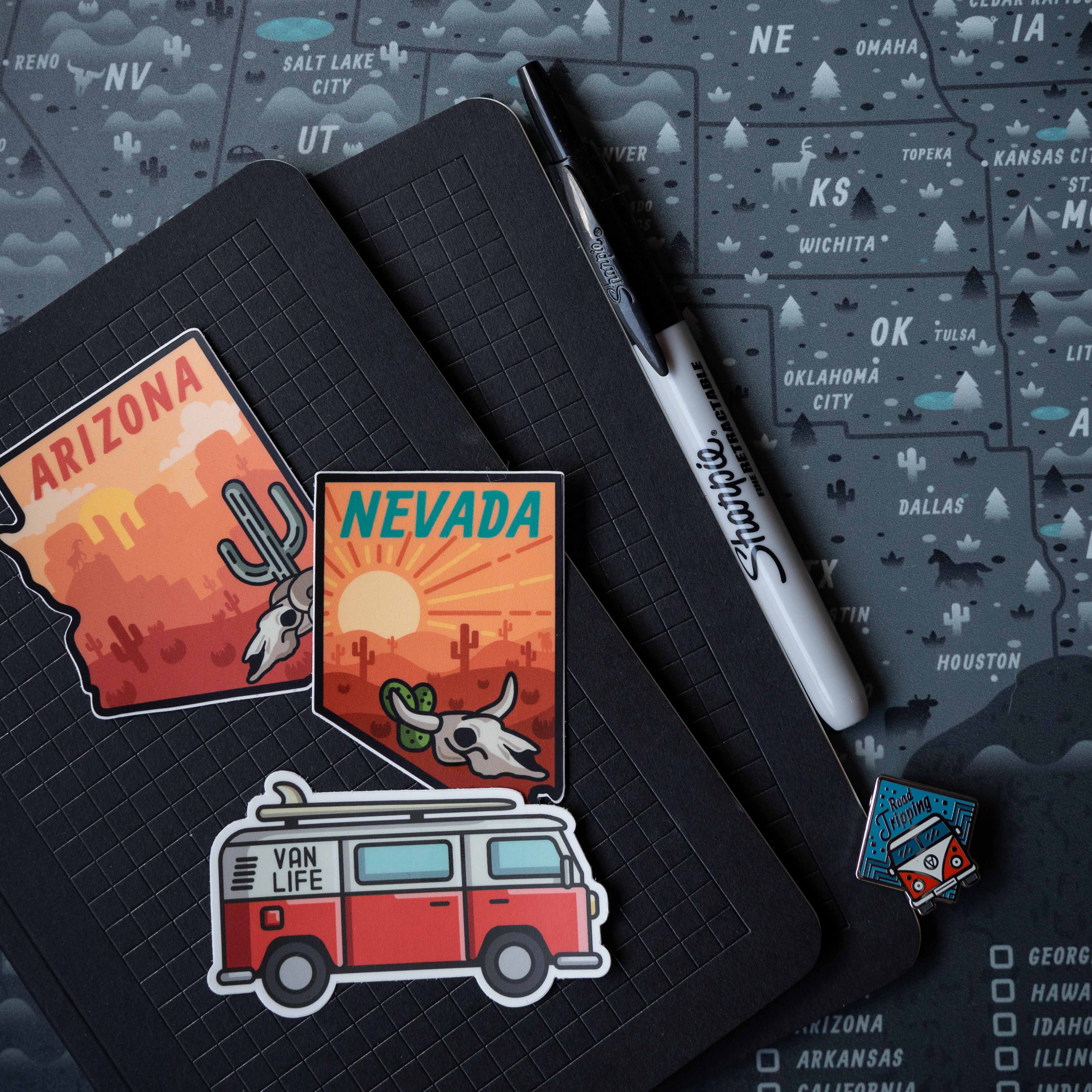 Nevada Arizona Van Life Custom Vinyl Stickers Sharpie