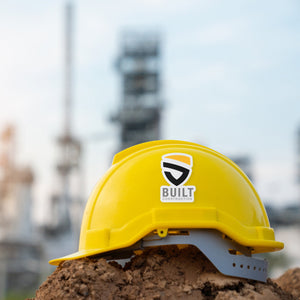 Custom Logo sticker on a yellow construction hard hat helment Helmet Stickers image