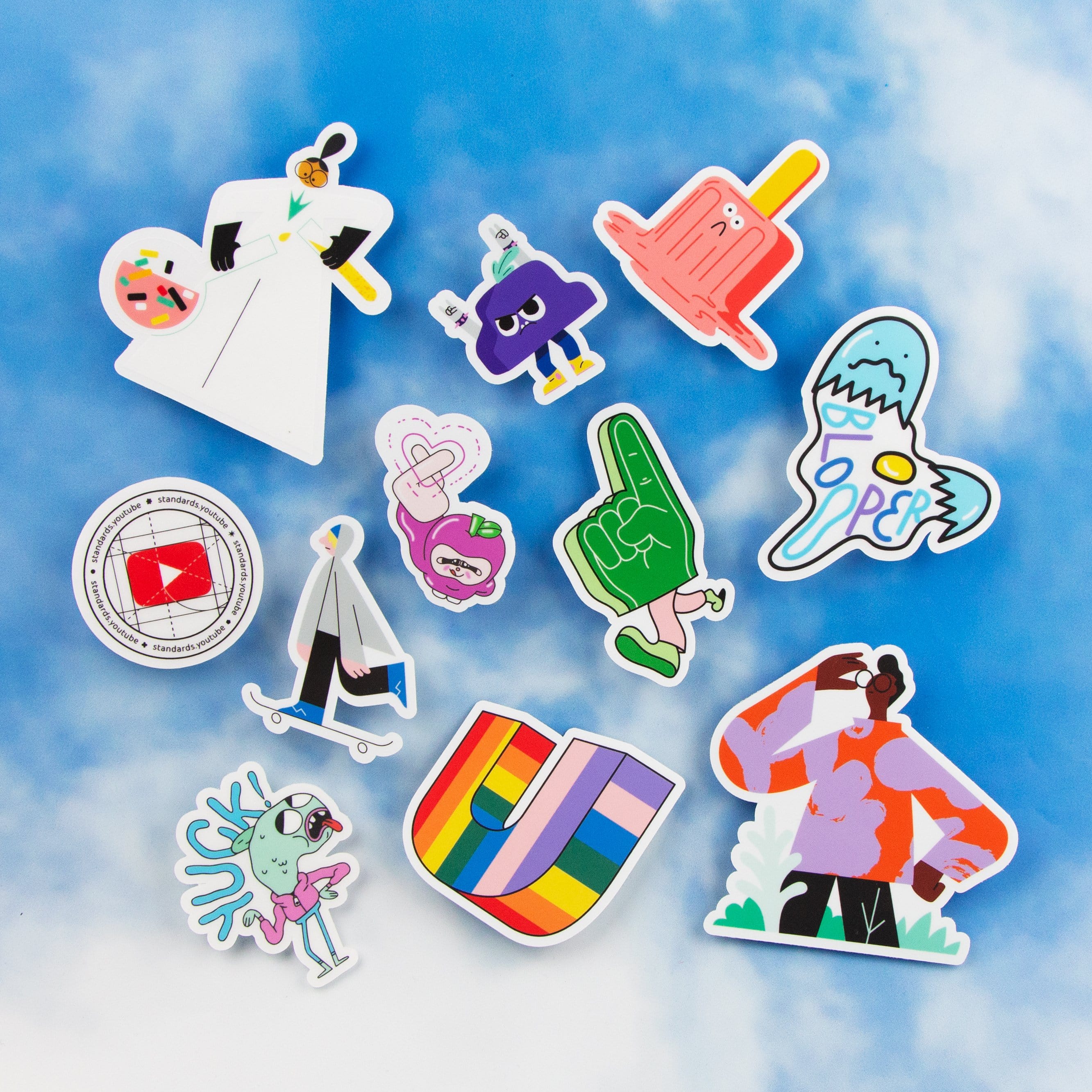 Various YouTube vinyl stickers in a sticker pack