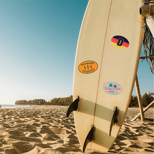 Surfboard with 3 custom surfboard sticker decals Surfboard & Surfshop Stickers image